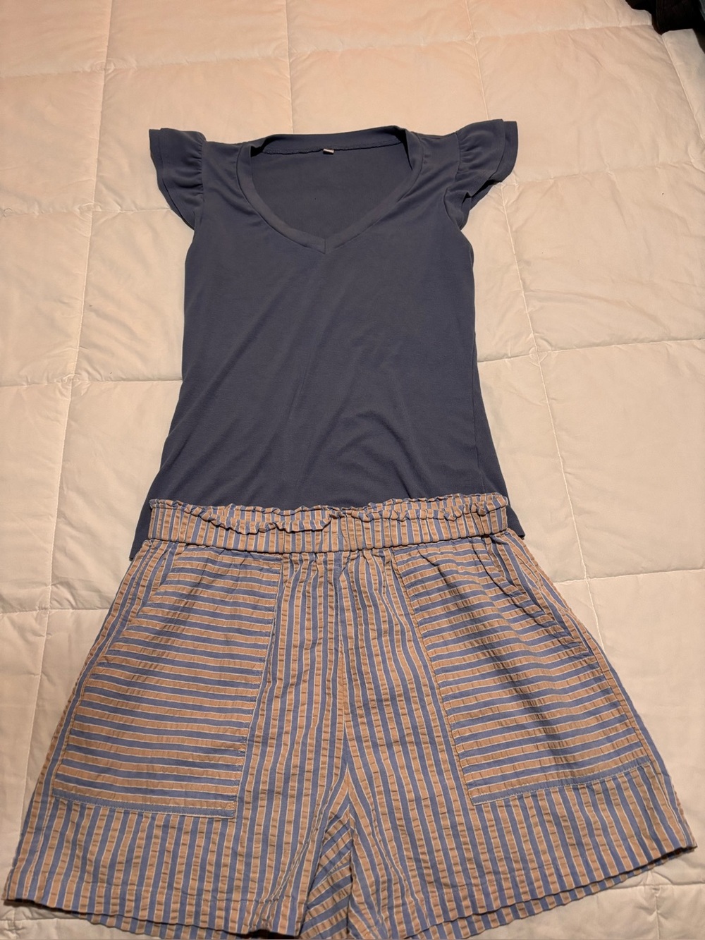 Women's Blue Striped Pull-On Shorts and top
